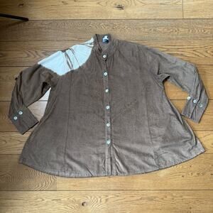 Catherine Bacon Women Silk Corduroy Shirt Tunic M Art Brown Tie Dye Lagenlook